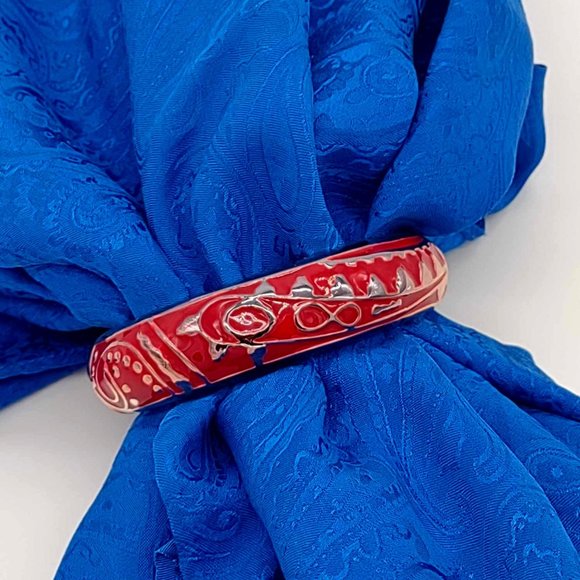 Chico's Red enamel & silver hinged bangle bracelet - Picture 2 of 8